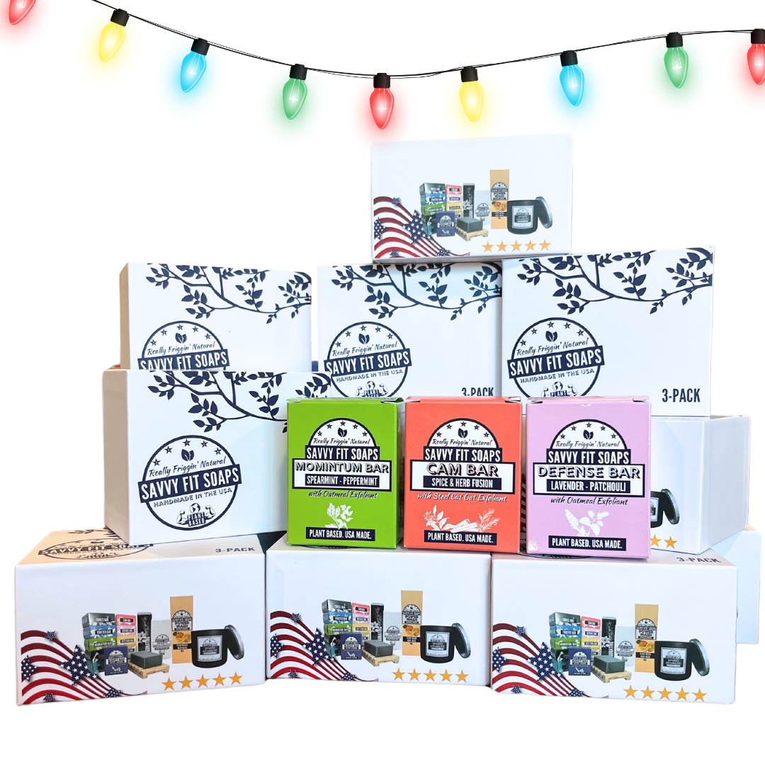 A Savvy Fit Soaps plant-based and USA-made soap kit, showcasing a collection of natural and sustainable skincare products for a complete skincare experience."