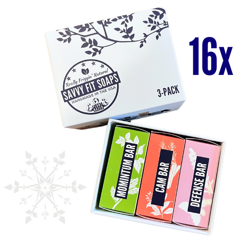 Three Savvy Fit Soaps, plant-based and USA-made, displayed together, highlighting natural and sustainable skincare products for a refreshing experience.